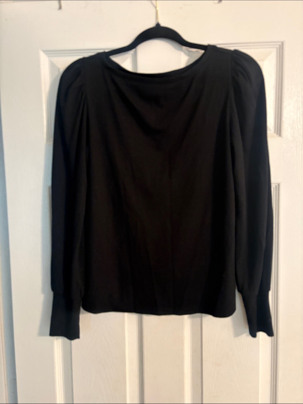 Ann Taylor Black Long Sleeve Puff Shoulder Boatneck Top